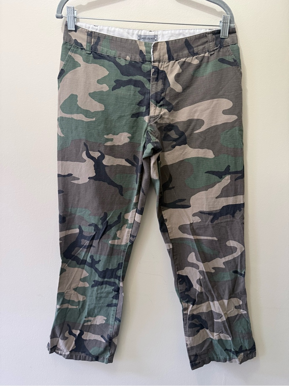 Vintage 90s Cropped Camo Cargo Flared Pants Grunge Utility Skater Army USA L 32”